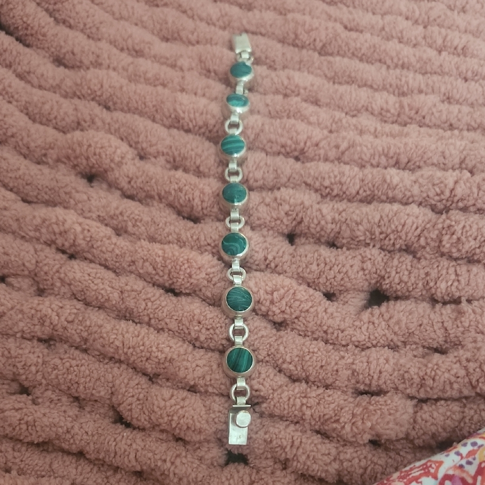 Elegant Green Stone Bracelet 925 Silver